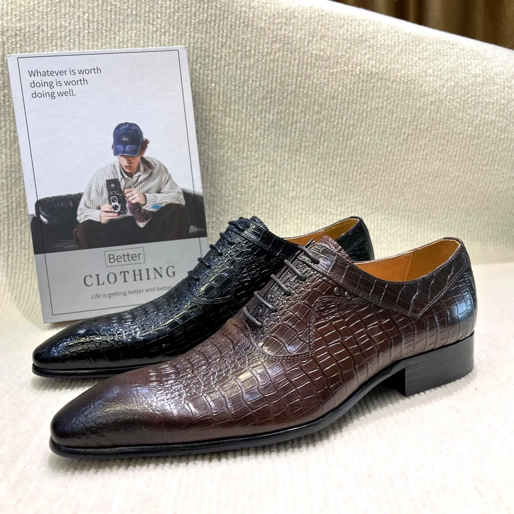 Men'S Formal Wear For A Wedding - Italienische Luxus-Herren-Oxford-Schuhe mit spitzer Zehenpartie, schwarze