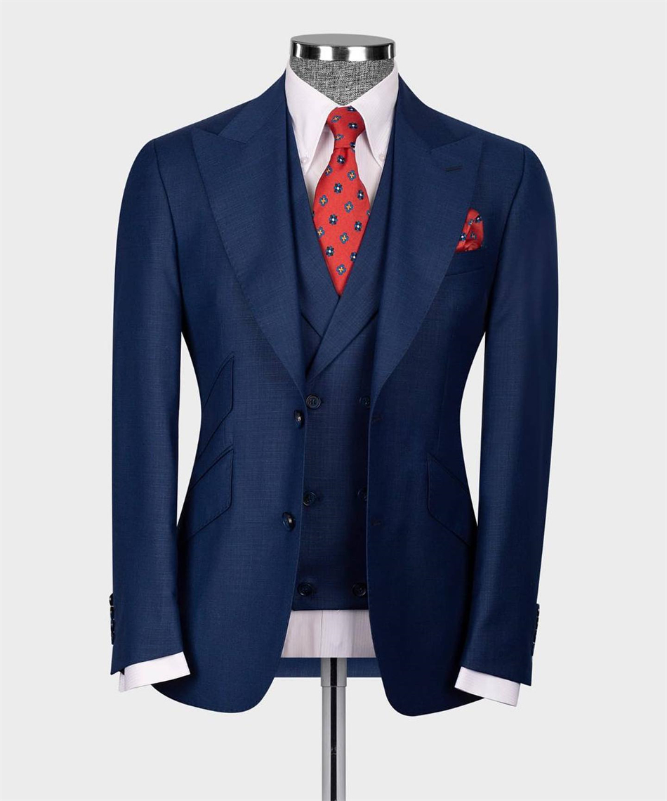 Elegant Formal Men'S Wear - Eleganter marineblauer klassischer Hochzeits-Smoking, 3-teilig, Blazer,