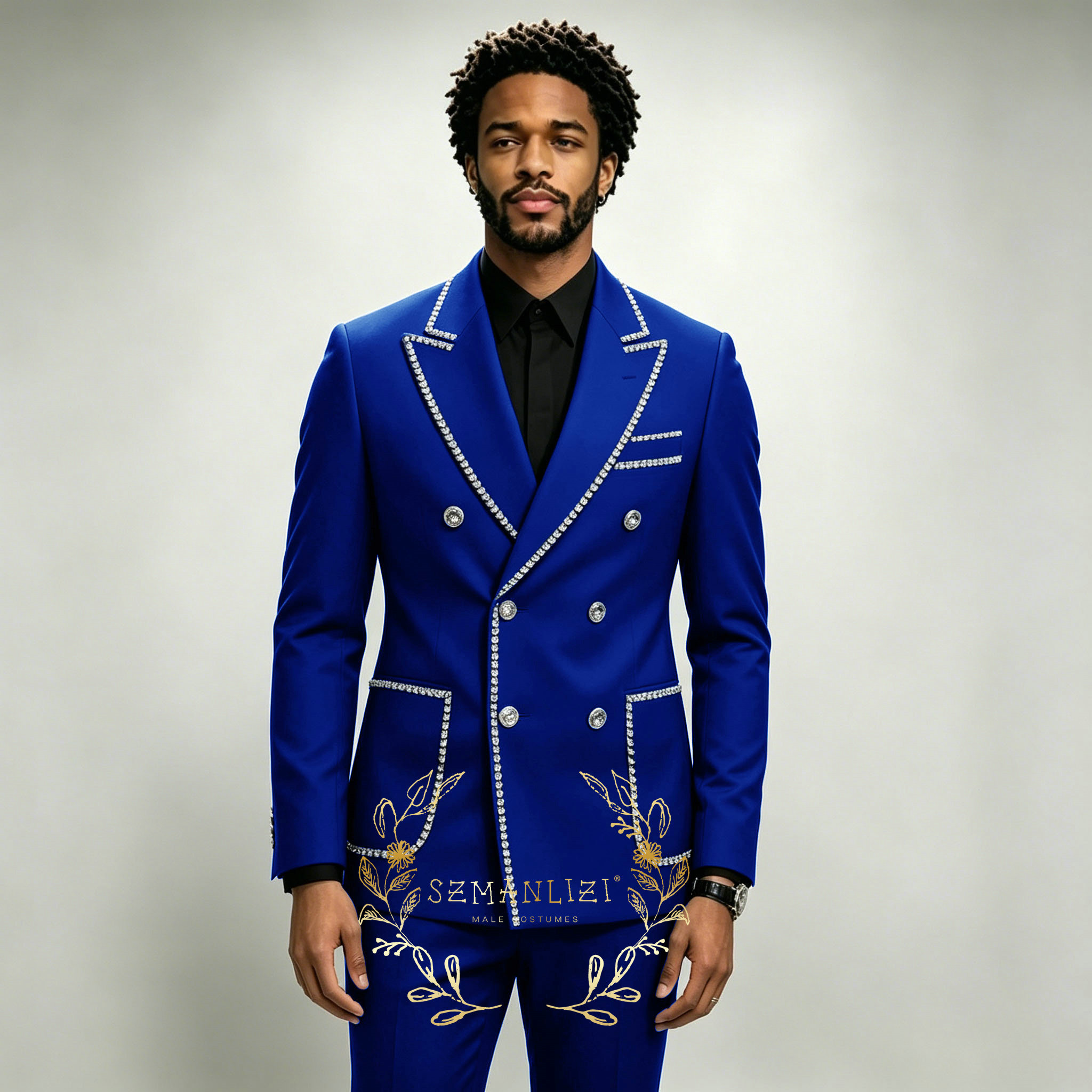 Men Formal Wear For Wedding - Luxuriöse Herrenanzüge 2-teilig Königsblau mit Kristallen