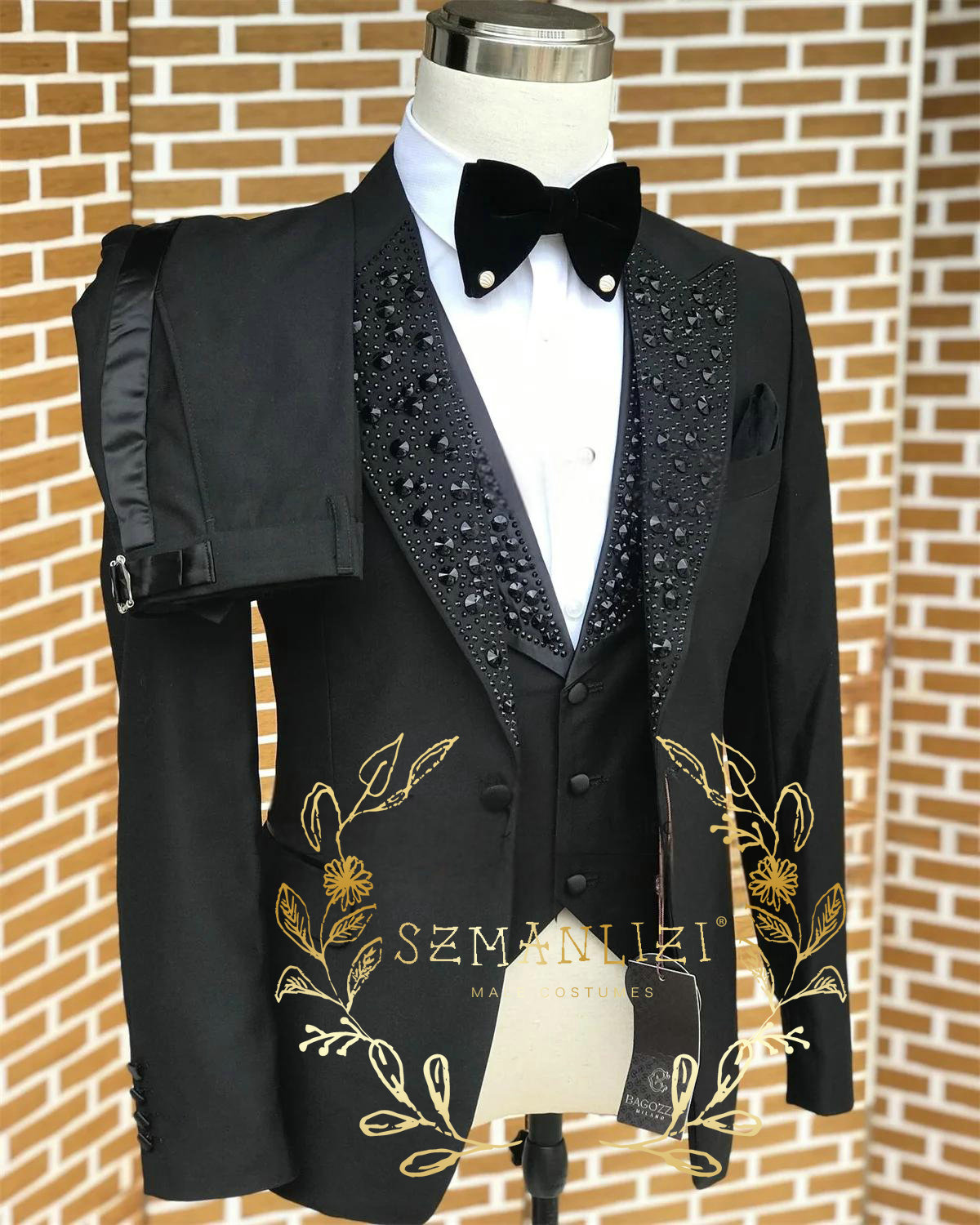 Men Formal Wear For Wedding - Schwarze Herrenanzüge Luxus Stein Kristall Smoking