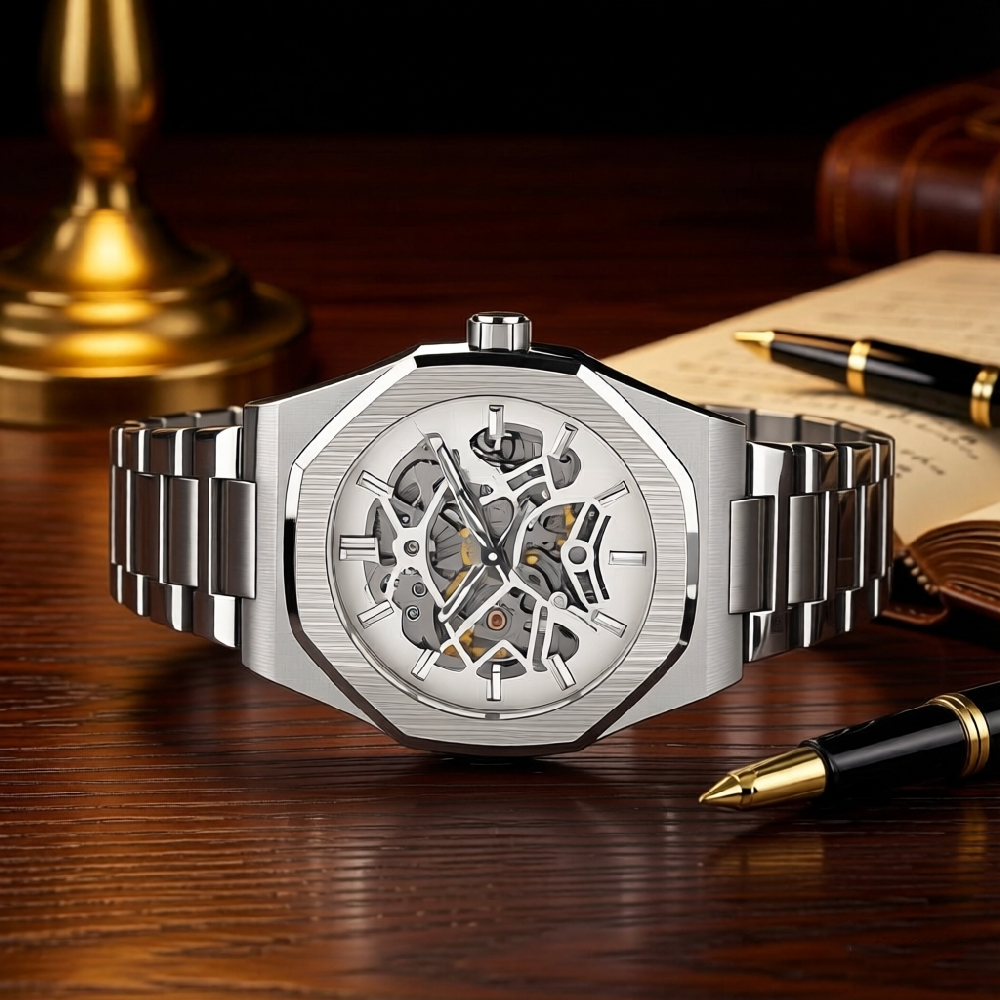 Men'S Formal Wear Watches - FORSINING Skelett-Mechanische Uhr für Herren, Achteckiges