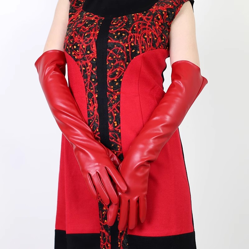 Formal Glove Leather - Damen Runway Fashion Roter PU-Leder Langer