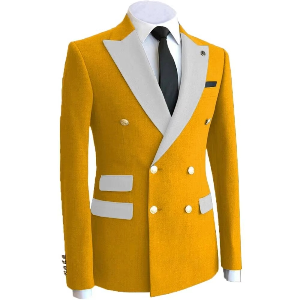 Formal Wear For Men Yellow - Gelber Business-Anzug für Herren, Doppelreihiger Mantel