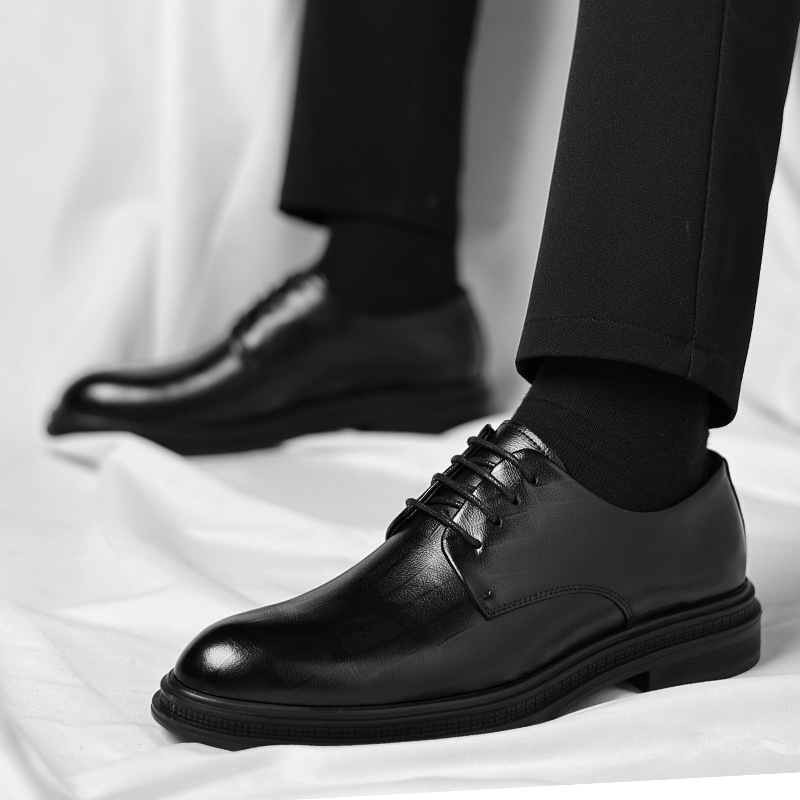 Men Formal Wear All Black - Herrenschuhe aus schwarzem, strukturiertem Leder mit