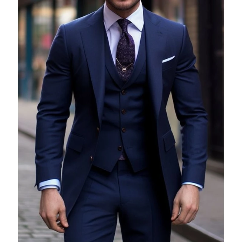 Men Formal Wear For Wedding - Marineblau 3-teilig Lässige Herrenanzüge Slim Fit