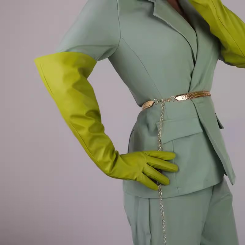 Formal Glove Leather - Damen-Laufsteg-Modehandschuhe aus PU-Leder, lang, grün, für