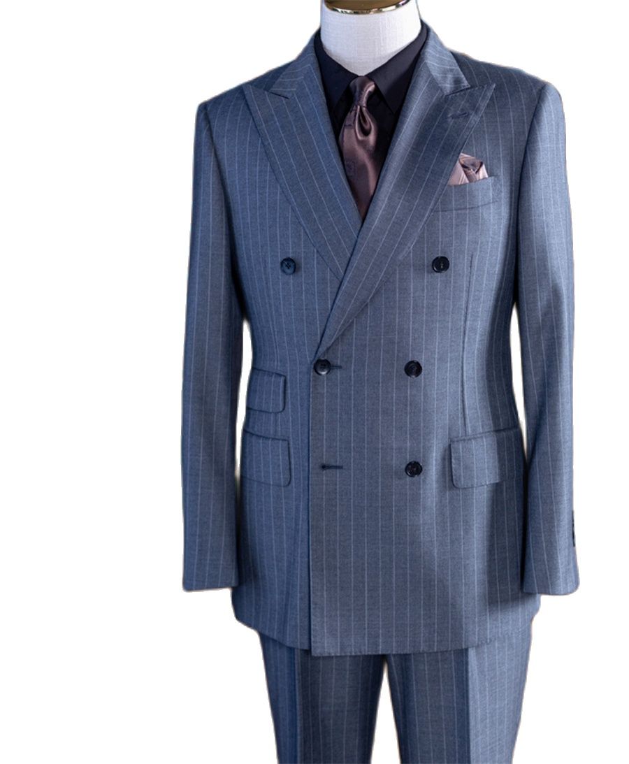 Men Formal Wear Pants - Grauer gestreifter zweireihiger klassischer Herrenanzug, 2-teilig,