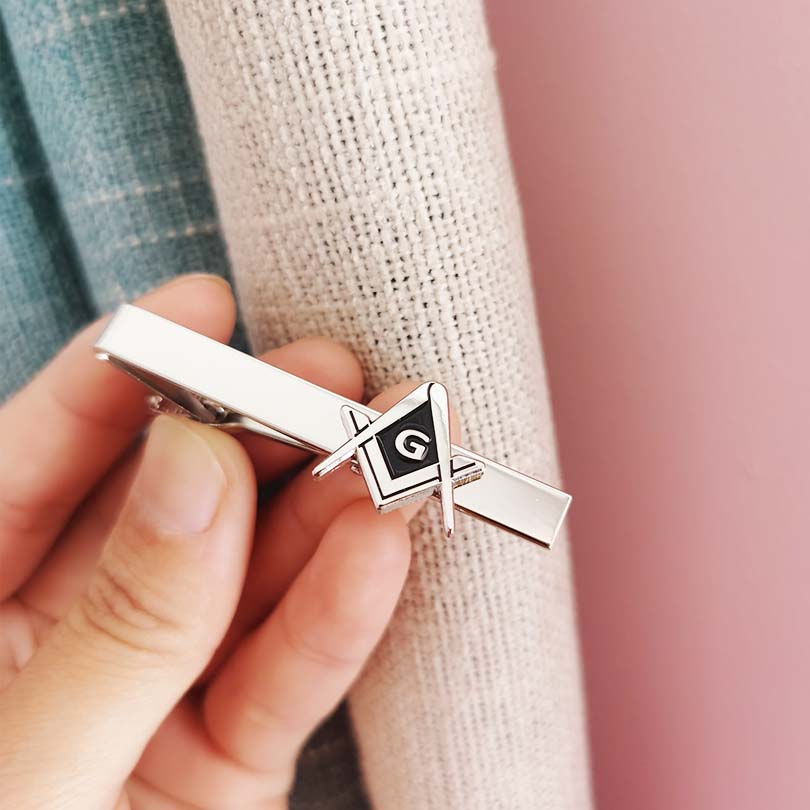 Tie Bar Clip - Freimaurer-Krawattenklammer mit Winkel und Zirkel, 3.